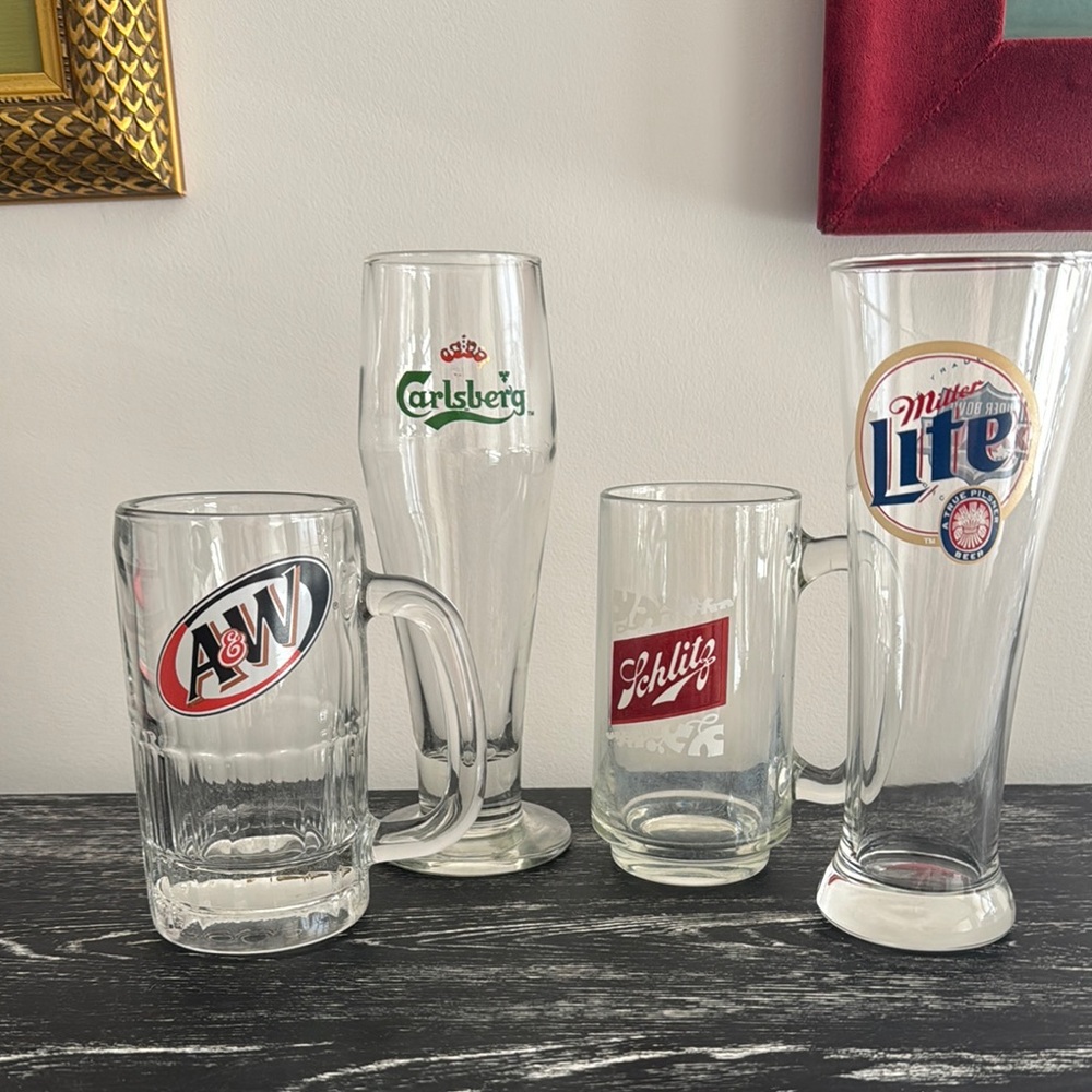 Beer lovers collection of pilsners and mugs including vintage Super Bowl 2000